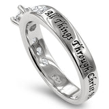 Geon Stones Silver Ring, "ALL THINGS THROUGH CHRIST MY STRENGTH - PHIL. 4:13"