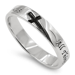 Knight Cross Silver Ring, "ALL THINGS THROUGH CHRIST MY STRENGTH - PHIL. 4:13"-Wholesale