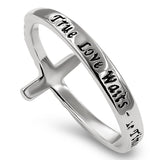 CZ Stone Cross Silver Ring, "TRUE LOVE WAITS - 1 TIM. 4:12"
