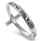 CZ Stone Cross Silver Ring, "TRUE LOVE WAITS - 1 TIM. 4:12"-Wholesale