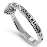 Heart Silver Ring, "ALL THINGS THROUGH CHRIST MY STRENGTH - PHIL. 4:13"-Wholesale
