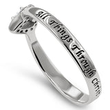 Heart Silver Ring, "ALL THINGS THROUGH CHRIST MY STRENGTH - PHIL. 4:13"