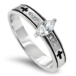 Regent Marquise  Silver Ring, "ALL THINGS THROUGH CHRIST MY STRENGTH - PHIL. 4:13"-Wholesale