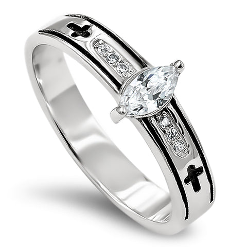 Regent Marquise  Silver Ring, "TRUE LOVE WAITS - 1 TIM. 4:12"