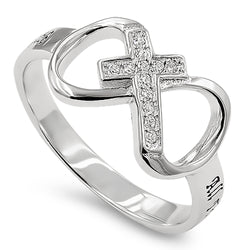 Infinity Cross Silver Ring, "ALL THINGS THROUGH CHRIST MY STRENGTH - PHIL. 4:13"