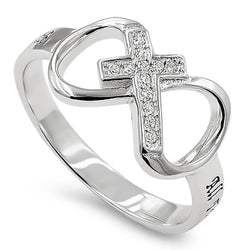 Infinity Cross Silver Ring, "ALL THINGS THROUGH CHRIST MY STRENGTH - PHIL. 4:13"-Wholesale