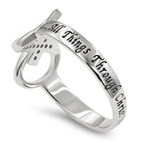 Infinity Cross Silver Ring, "ALL THINGS THROUGH CHRIST MY STRENGTH - PHIL. 4:13"