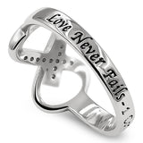 Infinity Cross Silver Ring,"LOVE NEVER FAILS - 1 COR. 13:8"