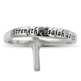 Cross Silver Ring, "STRENGTH - ISAIAH 40:31"