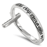 CZ Stone Cross Silver Ring, "ALL THINGS THROUGH CHRIST MY STRENGTH - PHIL. 4:13"-Wholesale