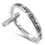 CZ Stone Cross Silver Ring, "ALL THINGS THROUGH CHRIST MY STRENGTH - PHIL. 4:13"