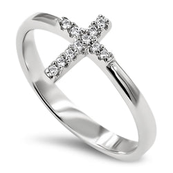 CZ Stone Cross Silver Ring,"WOMAN OF GOD - PROVERBS 31"