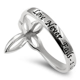 Double Infinity Silver Ring, "LOVE NEVER FAILS - 1 COR. 13:8"-Wholesale