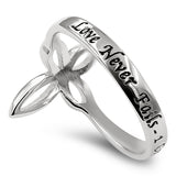 Double Infinity Silver Ring, "LOVE NEVER FAILS - 1 COR. 13:8"