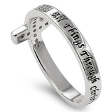 Lost Cross Silver Ring, "ALL THINGS THROUGH CHRIST MY STRENGTH - PHIL. 4:13"-Wholesale