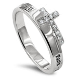 Side Cross Silver Ring, "FAITH - THE EVIDENCE OF THINGS HOPED FOR -HEBREWS 11"-Wholesale