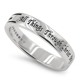 Regent Silver Ring, "ALL THINGS THROUGH CHRIST MY STRENGTH - PHIL. 4:13"-Wholesale