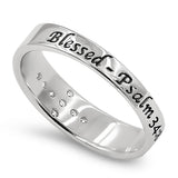 Cross Embedded Silver Ring, "BLESSED- PSALM 34:8"-Wholesale