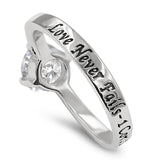 Salty Engagement Silver Ring, "LOVE NEVER FAILS- 1 COR. 13: 8"-Wholesale