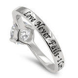 Salty Engagement Silver Ring, "LOVE NEVER FAILS- 1 COR. 13: 8"