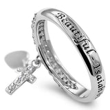 Hang Cross Silver Ring, "BEAUTIFUL - ISAIAH 61:3"-Wholesale