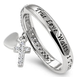 Hang Cross Silver Ring, "TRUE LOVE WAITS - 1 TIMOTHY 4:12"-Wholesale