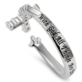 Cross Fuse Silver Ring, "WITH GOD ALL THINGS ARE POSSIBLE - MATT. 19:26"-Wholesale