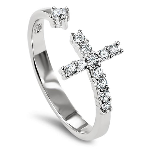 Cross Fuse Silver Ring, "ALL THINGS THROUGH CHRIST MY STRENGTH - PHIL. 4:13"-Wholesale