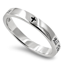 Petite Cross Silver Ring, "ALL THINGS THROUGH CHRIST MY STRENGTH - PHIL. 4:13"-Wholesale
