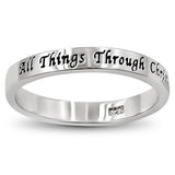 Petite Cross Silver Ring, "ALL THINGS THROUGH CHRIST MY STRENGTH - PHIL. 4:13"-Wholesale