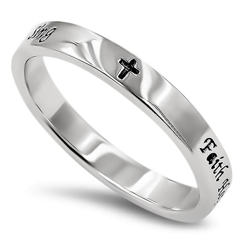 Petite Cross Silver Ring, "FAITH HOPE LOVE BLESS PRAY HEAL PRAISE WORSHIP SING"