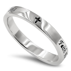 Petite Cross Silver Ring, "FAITH HOPE LOVE BLESS PRAY HEAL PRAISE WORSHIP SING"-Wholesale
