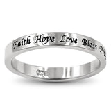 Petite Cross Silver Ring, "FAITH HOPE LOVE BLESS PRAY HEAL PRAISE WORSHIP SING"