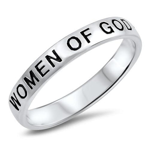 Christian Bible Verse Women's Silver Ring, "WOMAN OF GOD"-Wholesale
