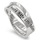 Twisted Band Silver Ring, "FAITH HOPE LOVE BELIEVE TRUST PRAY"-Wholesale