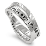 Twisted Band Silver Ring, "FAITH HOPE LOVE BELIEVE TRUST PRAY"
