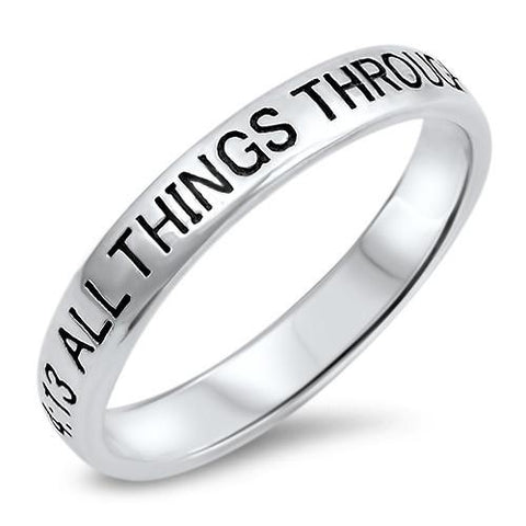 Christian Bible Verse Men's Silver Ring,"ALL THINGS THROUGH CHRIST MY STRENGTH"-Wholesale