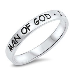 Christian Bible Verse Men's Silver Ring, "MAN OF GOD"