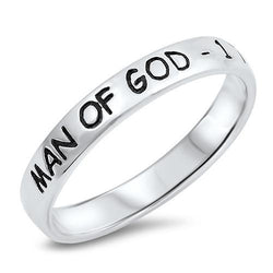 Christian Bible Verse Men's Silver Ring, "MAN OF GOD"-Wholesale