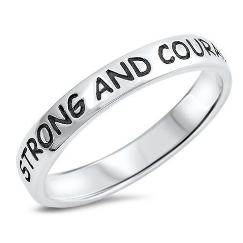 Christian Bible Verse Men's Silver Ring,"STRONG AND COURAGEOUS"-Wholesale
