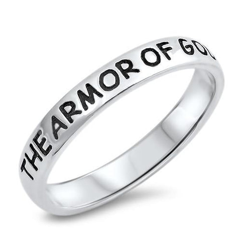 Christian Bible Verse Men's Silver Ring, "THE ARMOR OF GOD"-Wholesale