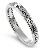 Stack CZ Princess Silver Ring, "ALL THINGS THROUGH CHRIST MY STRENGTH - PHIL. 4:13"