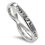 Double CZ Band Silver Ring, "PRAY - 1 THESS. 5:17"-Wholesale