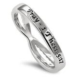 Double CZ Band Silver Ring, "PRAY - 1 THESS. 5:17"