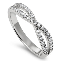 Double CZ Band Silver Ring, "SERENITY - SERENITY - SERENITY"-Wholesale