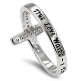 Sideway Cross Silver Ring, "TRUE LOVE WAITS - 1 TIMOTHY 4:12"