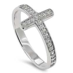 Sideway Cross Silver Ring, "CALL UNTO ME AND I WILL ANSWER THEE - JER. 33:3"