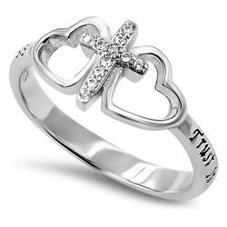 Butterfly Cross Silver Ring, "TRUST IN THE LORD WITH ALL THINE HEART - PROV. 3:5 "