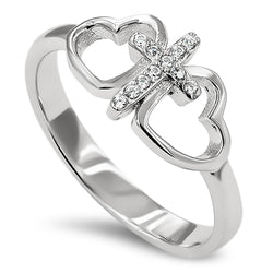 Butterfly Cross Silver Ring, "BEAUTIFUL - ISAIAH 61:3"