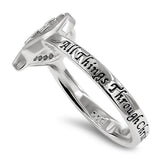 Fluid Heart Silver Ring, "ALL THINGS THROUGH CHRIST MY STRENGTH - PHIL. 4:13"